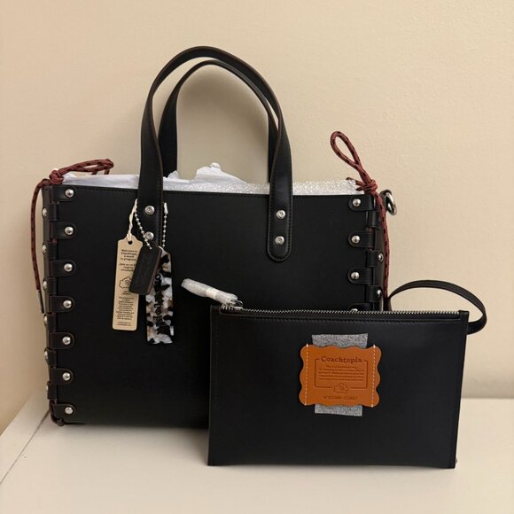 Coach Coachtopia Black Small Re-lacable Tote Bag Black Handbag Tote Leather NWT - Picture 4 of 15